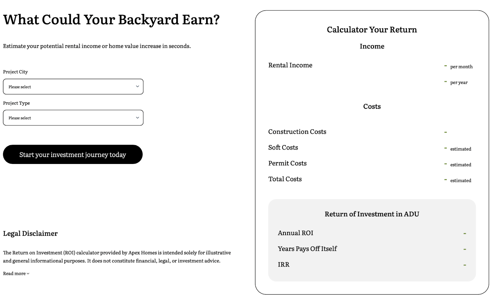 apex homes roi calculator