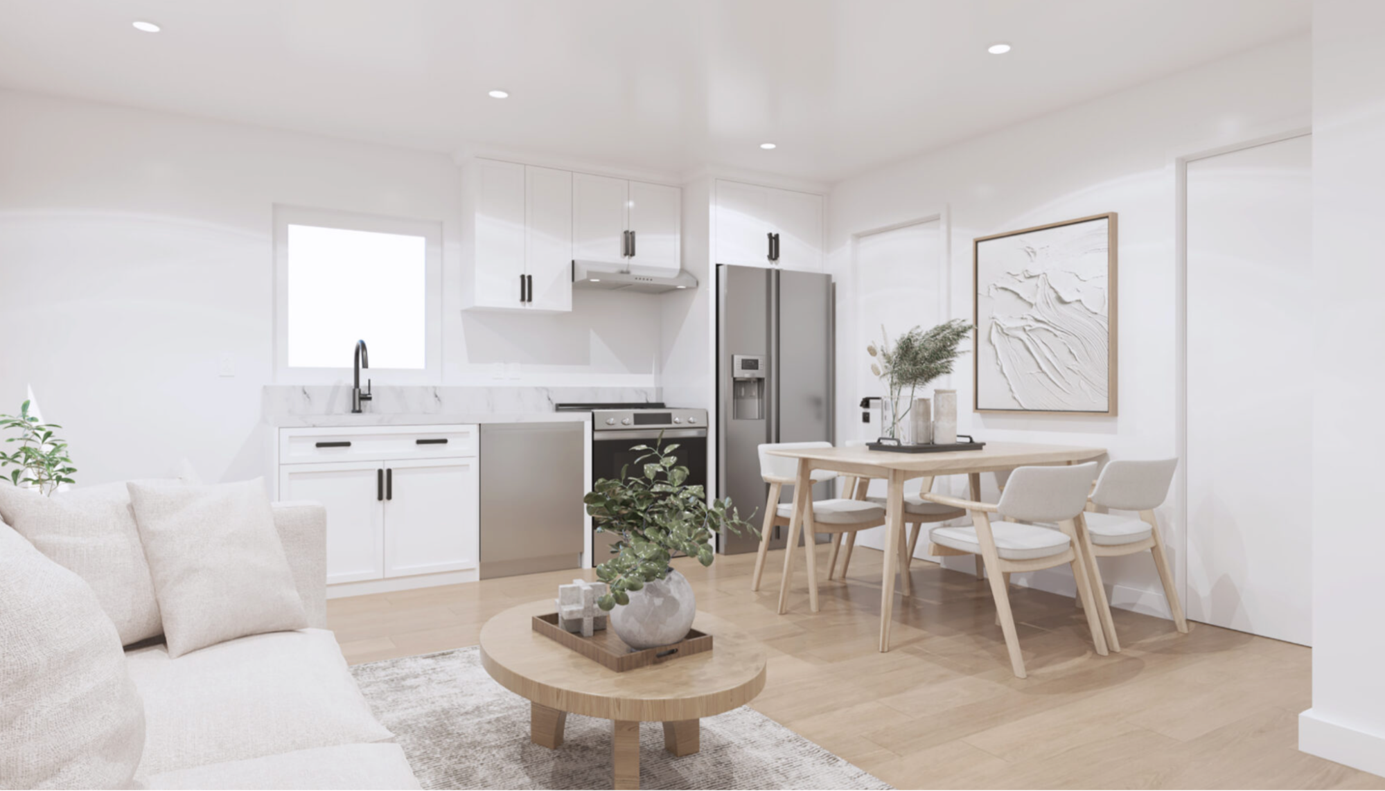 living dining kitchen area